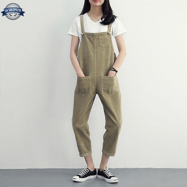 Salopette Kaki en Velours avec Poche