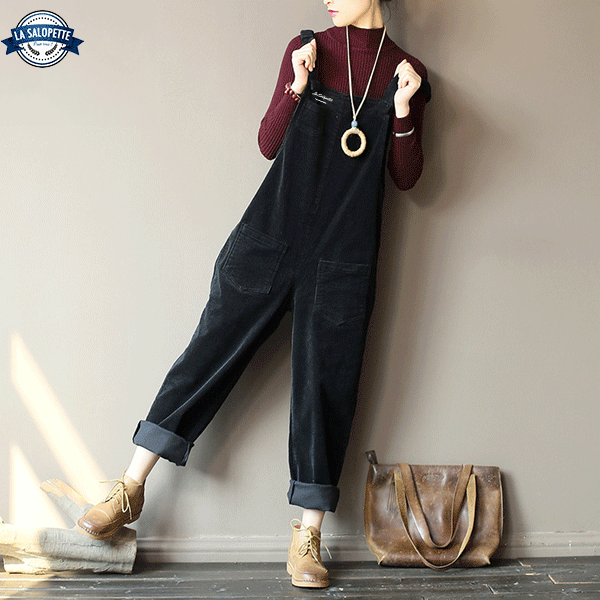 Vintage Overalls Black Corduroy
