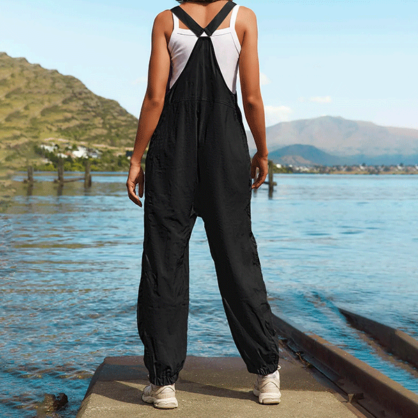 Women's Black Cargo Overalls