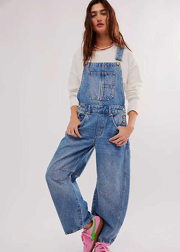 Wide-Leg White Denim Overalls