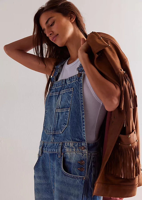 Wide-Leg White Denim Overalls