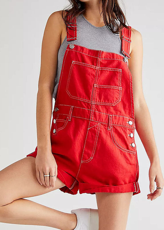 Red Garance Short Overalls