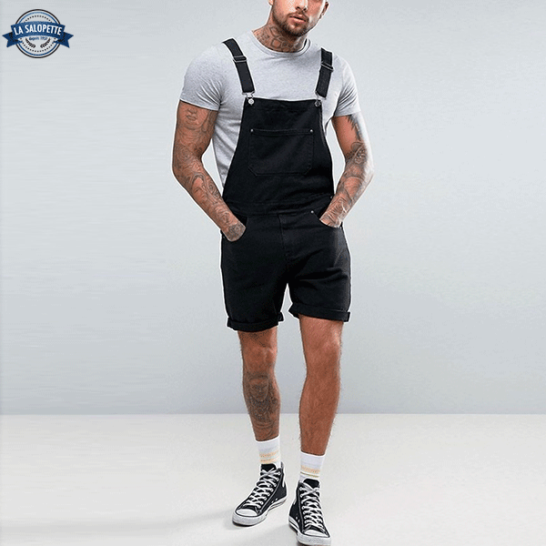 Short Overalls in Black Jeans