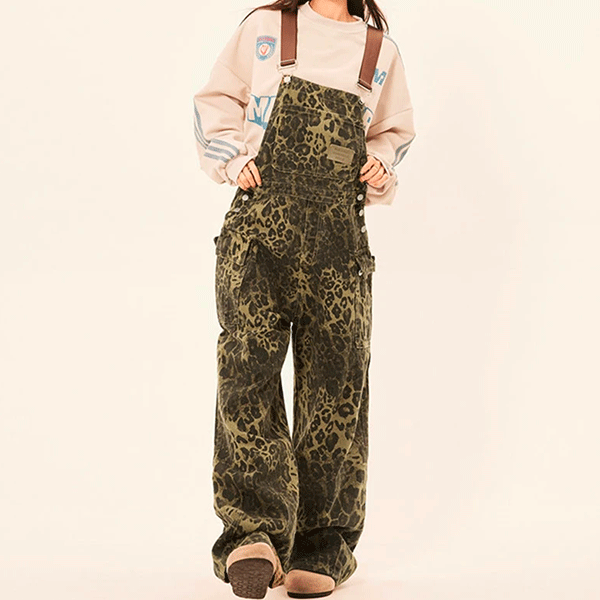 Vintage Overalls Leopard Print