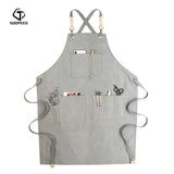 GOOPEEG summer canvas work apron denim Korean version hairdressing hairdresser floral barista custom LOGO waist