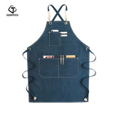 GOOPEEG summer canvas work apron denim Korean version hairdressing hairdresser floral barista custom LOGO waist