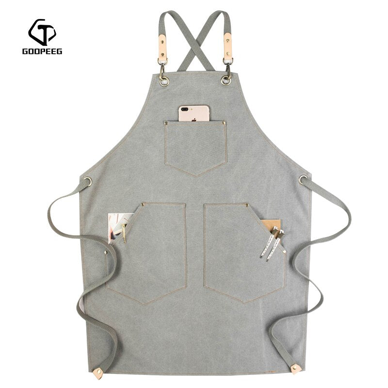 GOOPEEG summer canvas work apron denim Korean version hairdressing hairdresser floral barista custom LOGO waist