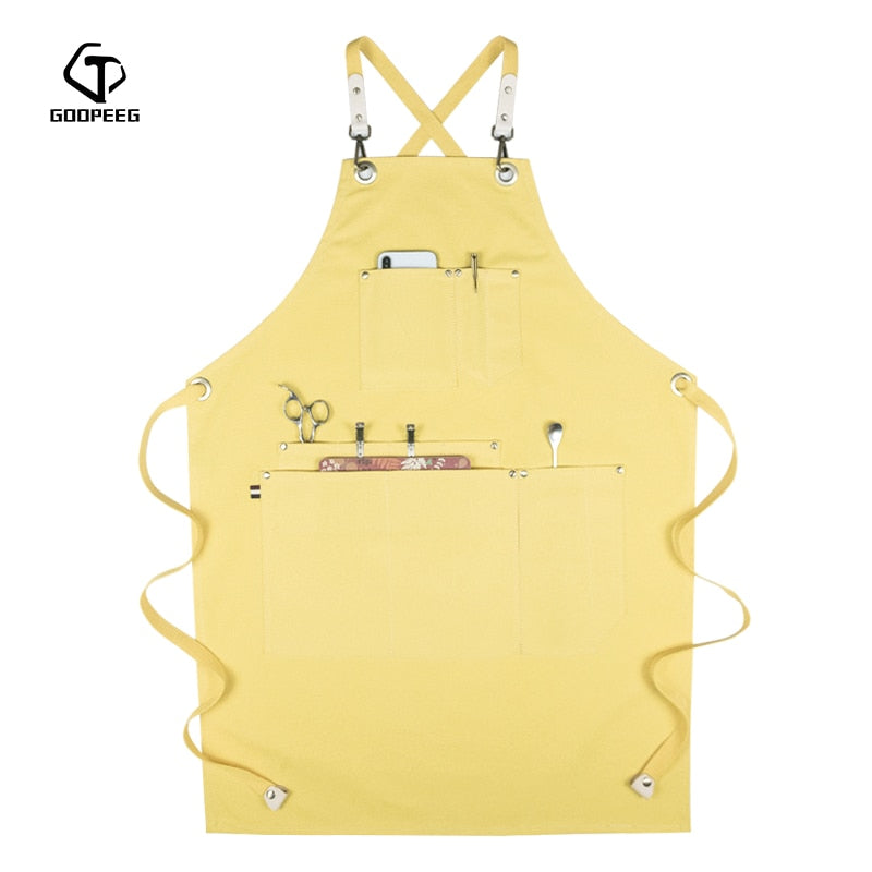 GOOPEEG summer canvas work apron denim Korean version hairdressing hairdresser floral barista custom LOGO waist