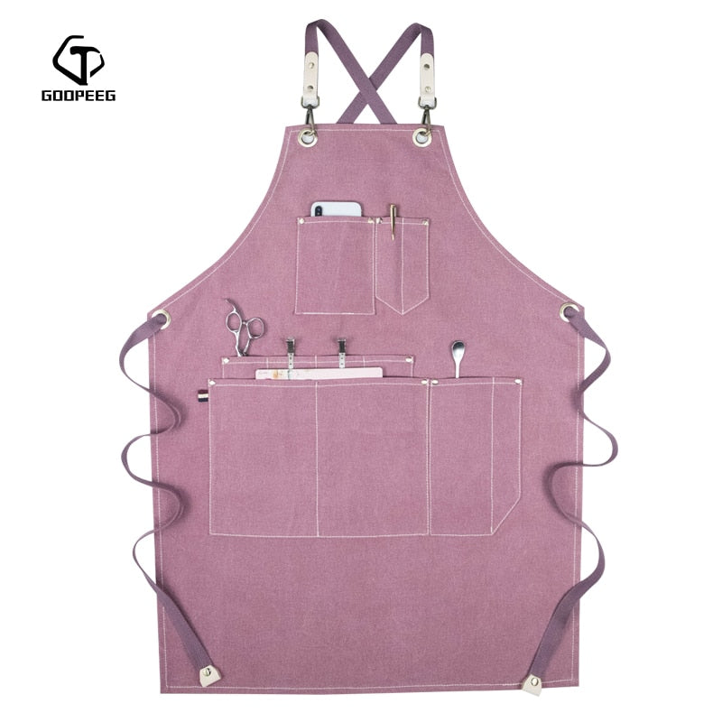 GOOPEEG summer canvas work apron denim Korean version hairdressing hairdresser floral barista custom LOGO waist