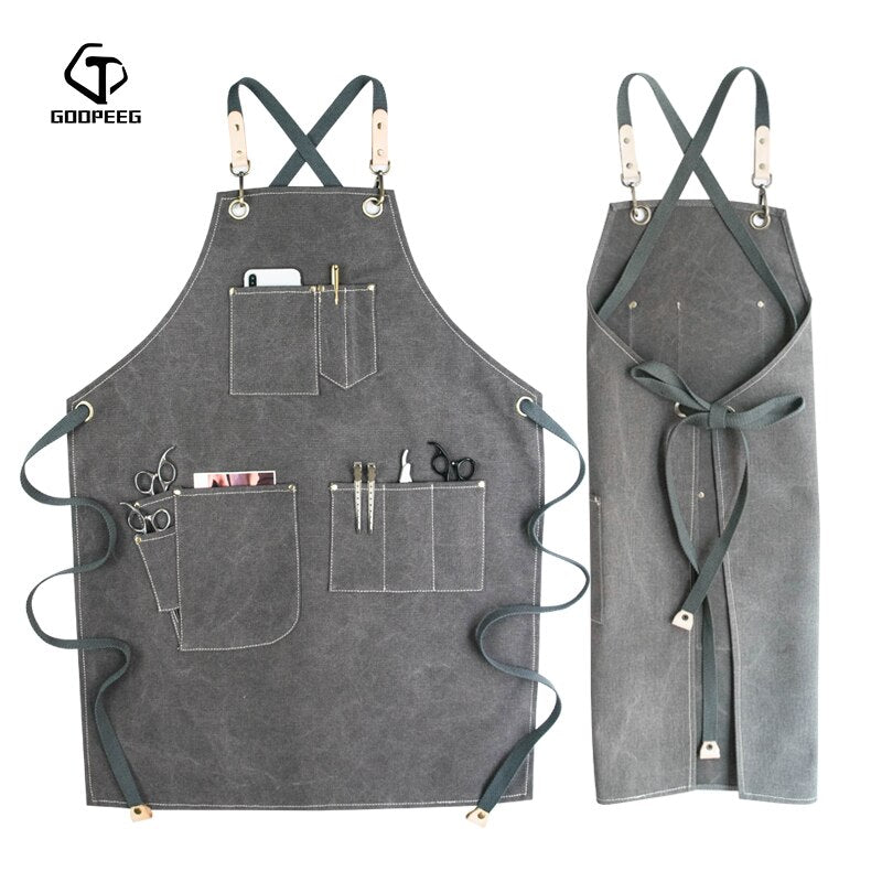 GOOPEEG summer canvas work apron denim Korean version hairdressing hairdresser floral barista custom LOGO waist