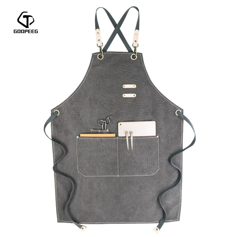 GOOPEEG summer canvas work apron denim Korean version hairdressing hairdresser floral barista custom LOGO waist
