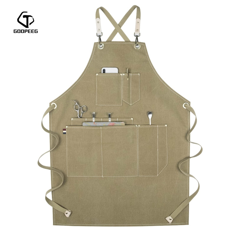 GOOPEEG summer canvas work apron denim Korean version hairdressing hairdresser floral barista custom LOGO waist