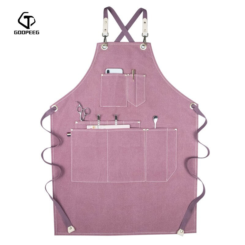 GOOPEEG summer canvas work apron denim Korean version hairdressing hairdresser floral barista custom LOGO waist