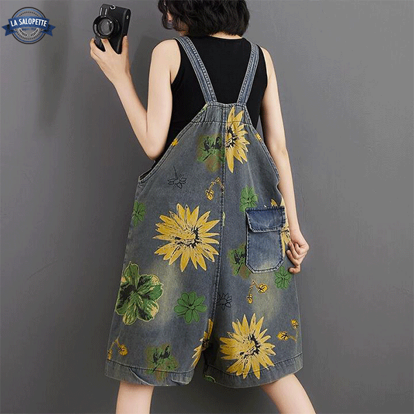 Denim Overalls Jamaican flower print