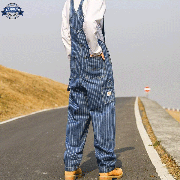 Denim Overalls Striped Man Raincoat