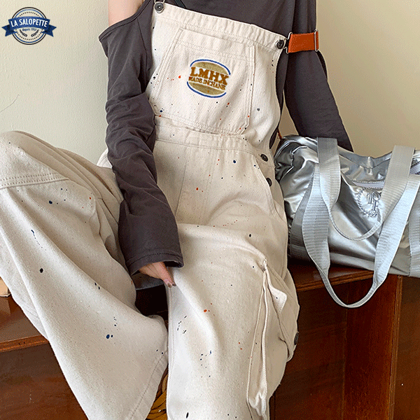Denim Overalls Spotted White