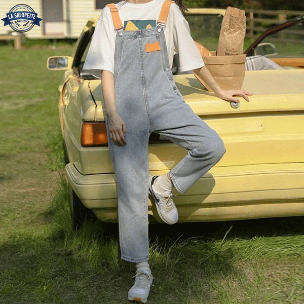 Denim Overalls Suspender Color Orange