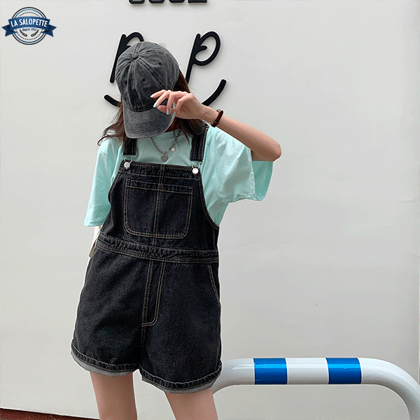 short overalls Black Lara