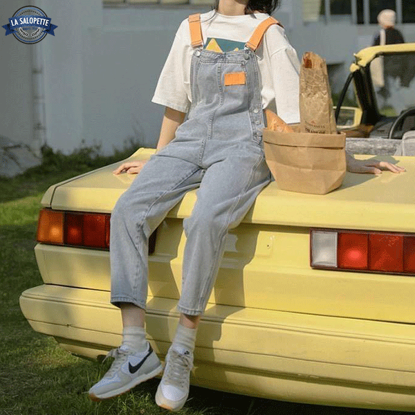 Denim Overalls Suspender Color Orange
