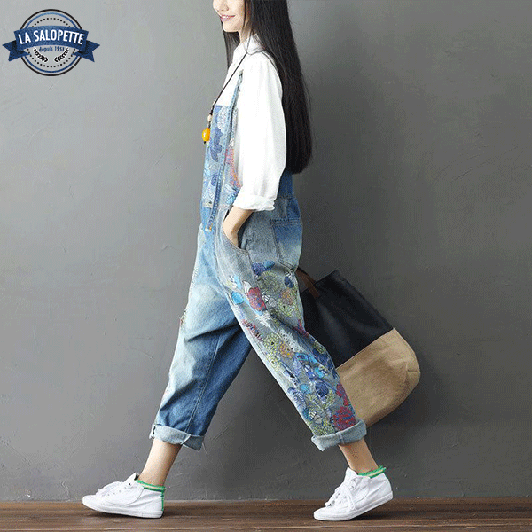 Denim Overalls Blooming Azalea