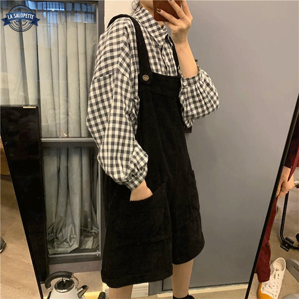 short overalls Black Velvet Woman