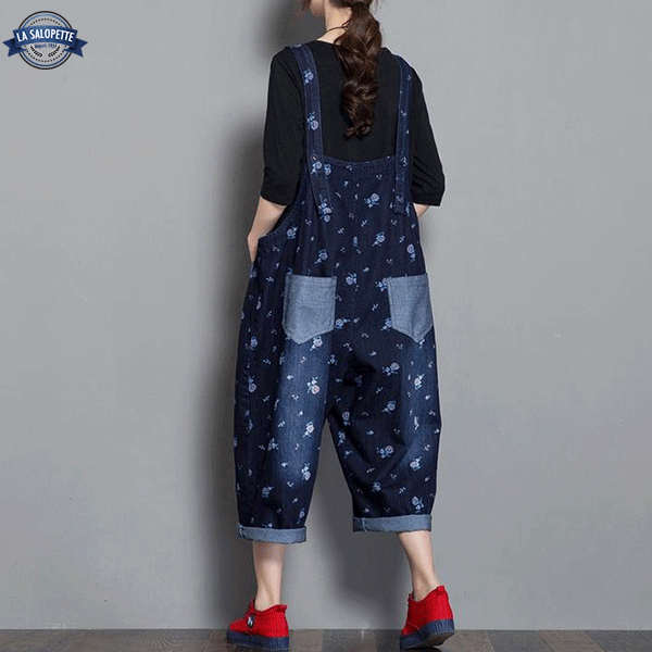Denim Overalls Blue with Flowers