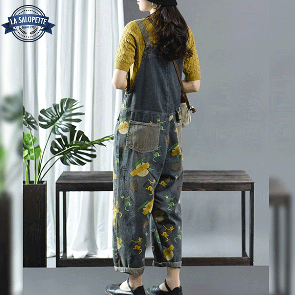 Denim Overalls Long Patterned
