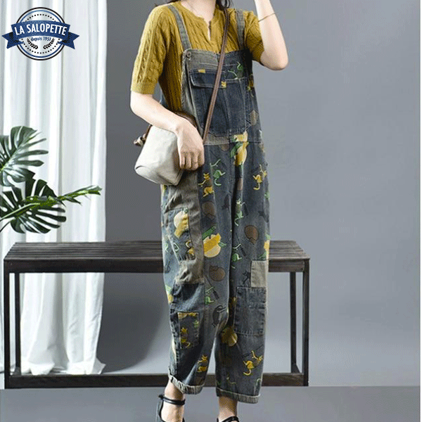 Denim Overalls Long Patterned
