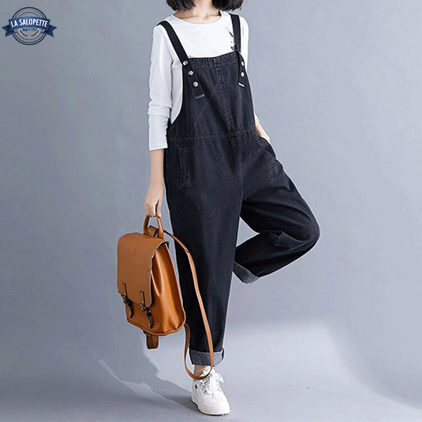 Denim Overalls Jet Black Pants