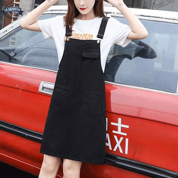 Pinafore Dress in Jet Black Jeans