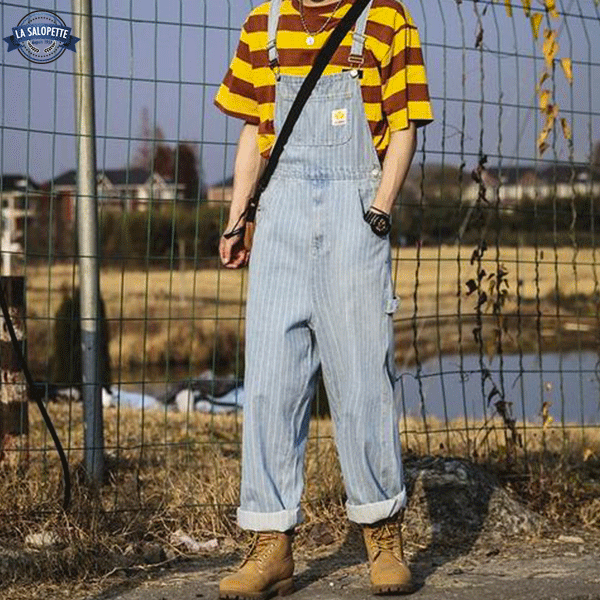 Vintage Overalls Striped Man Duffle